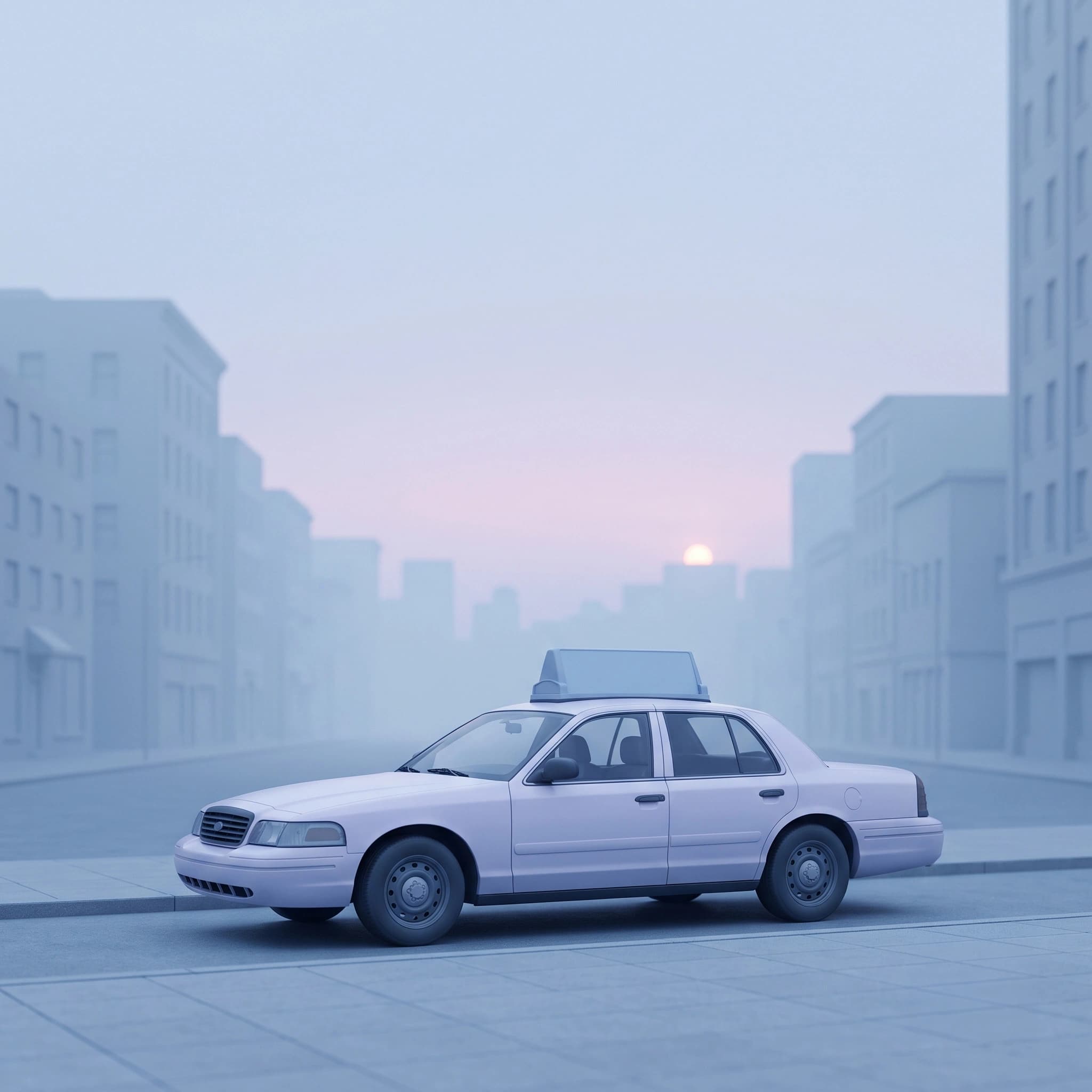 Taxi on a quiet street at dawn